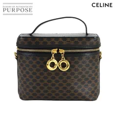 美品 セリーヌ CELINE マカダム バニティ ハンド バッグ レザー PVC ブラック ブラウン ヴィンテージ ゴールド 金具 90317414