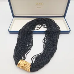 イタリア製 ヴィンテージ ネックレス vigano milano  ビーズ 50連 ブラック ゴールド 海外製 ジュエリー チョーカー ボリューム パーティ 【11932】