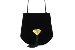 イヴ サンローラン ショルダーバッグ ポシェット 扇モチーフ タッセル ゴールド金具 ベロア 黒 ブラック Yves Saint Laurent 5516h