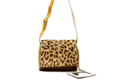 ディーアンドジー ミニ ショルダーバッグ ドルガバ レオパード柄 ハラコファー パテントレザー ウール 茶 ブラウン D&G 5671h