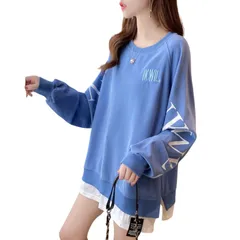 [スロウライド] レディース ロンT 長袖 シャツ トレーナー ウェア プルオーバー レイヤード トップス 薄手 大きい サイズ とれーなー パジャマ 女性 レデイース レディー 上着 寝間着 ロンティー 運動着 ながそで ジャージ ろんて [ブルー] [L]