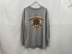 Harley-Davidson ハーレー ダビッドソン Skull Orange Flame Logo Ls Tee 長袖Tシャツ USA製 L グレー 通年