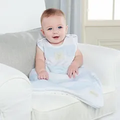 ベビーアスペン 男の子用水色x白ボーダーワンちゃんモスリンコットンブランケットスリーパー(ギフトボックス入り) おくるみ 出産祝い babyaspen ムスリンブランケット