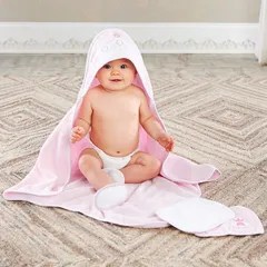 ベビーアスペン 女の子用リトルプリンセスハッピーバスタイム豪華4点セット フード付きタオル スリッパ ボディタオル 体洗いタオル 出産祝い babyaspen バスタオル お風呂