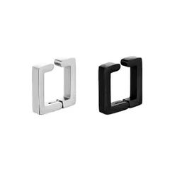 AREUM イヤリング 四角 フェイクピアス 両耳用2つ入り シルバー ブラック ピアス穴不要 ステンレス ノンホール (シルバー × ブラック) [シルバー × ブラック]