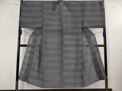 平和屋着物＊極上　夏物　男性　本場小千谷ちぢみ　麻　キングサイズ　横段文　逸品　DZAB5395kh6