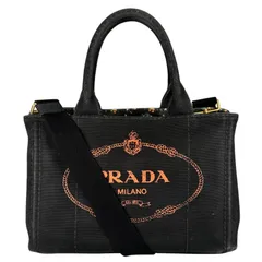 PRADA プラダ カナパ ミニ 1BG439 ハンドバッグ キャンバス ブラック/オレンジ【中古】 レディース
