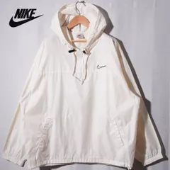 90s 白タグ ナイキ NIKE アノラックジャケット ナイロンプルオーバー XL クリーム ホワイト ナイロンジャケット ロゴ刺繍 ヴィンテージ Vintage ストリート スポーツミックス オーバーサイズ ビッグシルエット 古着 C632