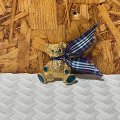 BURBERRY バーバリー テディベア ブローチ くま ゴールド ノバチェック リボン レディース アクセサリー