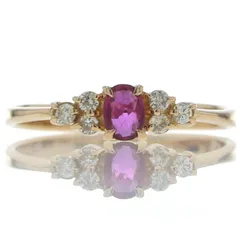 K18YG イエローゴールド リング ルビー 0.18ct ダイヤモンド 0.11ct オーバル サイドストーン 絞り 指輪 10号【新品仕上済】【zz】【中古】