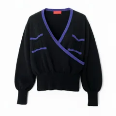 41d10 BALENCIAGA バレンシアガ 長袖ニットカーディガン BBロゴ 変形デザイン レディース 女性用 M ブラックパープル ウール100％u02tのサムネイル
