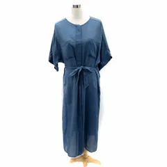 ロペ ROPE ワンピース ロング丈 マキシ丈 七分袖 ラウンドネック 無地 透け感 ロールアップ リボン 38 M 青 ブルー /SY49