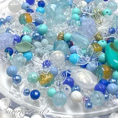 サマーカラー 夏色 ブルー系 ビーズミックス アクリル プラスチック 夏 ブルー 青 涼し気 アクセサリーパーツ 100g beads620 GreenRoseYumi