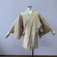 道中着　羽織　着物　女物　格子　紬　絣　リサイクル着物　c-1061