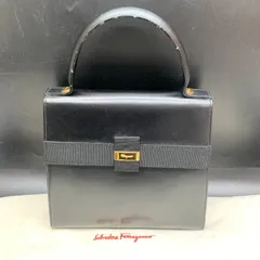 O429 Salvatore Ferragamo（サルヴァトーレ・フェラガモ）ハンドバッグ レザー ブラック 黒 ハイハンドル ヴァラリボン ハンドバッグ