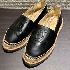 シャネル CHANEL ゴールド金具レザーエスパドリーユ ブラック 37