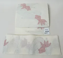 軽装帯 絽 夏用 夏帯 つけ帯 作り帯 名古屋帯 お太鼓 白色 金魚柄 ラクラク軽装帯 透け感 涼しげ 夏着物に NO42871-3