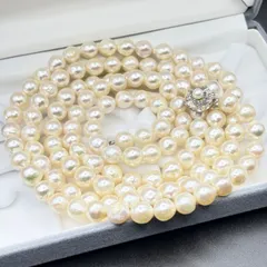 【本真珠/大珠】パール ネックレス ロング 多重巻き 約128cm 約9.3mm pearl necklace