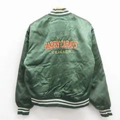 L/古着 長袖 ナイロン ジャケット メンズ 90年代 90s シカゴ 刺繍 緑 内側キルティング 26mar17