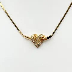 Christian Dior（クリスチャンディオール）ハートモチーフ ラインストーン ネックレス ゴールドカラー CDロゴ チェーン レディース【中古】