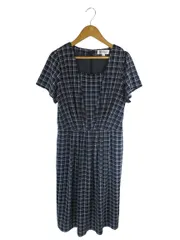 ミッシェルクラン MICHEL KLEIN トップス ワンピース 半袖 膝丈 チェック柄 プリーツ 裏地 ネイビー サイズ38 QQQ