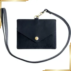 【新品】 [RafiCaro] パスケース IDカードホルダー Wポケット 定期入れ本革 イタリアンレザー 首掛け ネックストラップ付 idケース 社員証 カードケース メンズ レディース ネイビー