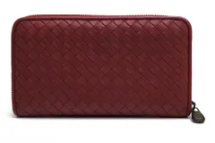 ボッテガヴェネタ／BOTTEGA VENETA 長財布 財布 ウォレット レディース 女性 女性用 レザー 革 本革 レッド 赤  551792 V465Y メッシュ・イントレチャート 小銭入れあり ラウンドジップ ラウンドファスナー