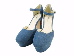 ローズエッセンス R&E ROSESSENCE パンプス ハイヒール デニム調 バラ 花 刺繍 ストラップ ブルー size24.0cm