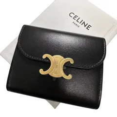 ✨美品✨CELINE　セリーヌ　スモール フラップウォレット　トリオンフ　シャイニーカーフスキン　三つ折り財布　ブラック　黒