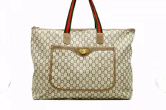 グッチ プラス ヴィンテージ シェリーライン トートショルダーバッグ 大容量 GG柄 PVCレザー 茶 ブラウン GUCCI PLUS 5838h