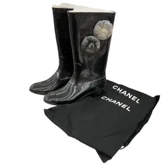 186005 現状品 CHANEL シャネル CHANEL 収納袋付き⭐︎ レインブーツ　CHANEL 36 23cm ブラックラメ エナメル レディースのサムネイル