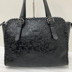 Y1780　IBIZA　イビサ　イビザ　トートバッグ　ハンドバッグ　ブラック　黒　レザー　型押しレザー　花柄　フラワー　シンプル　きれいめ　レディース　通勤　通学　仕事用バッグ　普段使い