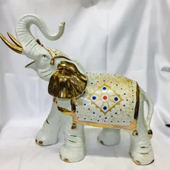 S【アンティーク】陶器製 置物 ゾウ 工芸品 インテリア タイ インド 象の像