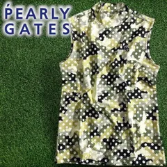 PEARLY GATES パーリーゲイツ ゴルフ 日本製 総ベアカノコ カモドット柄 迷彩柄 モックネック ノースリーブ カットソー インナーシャツ ゴルフウェア レディース 055-2167504 定価1.4万 オリーブ カーキ ▲016▼50328w06