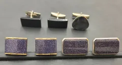 ★【アンティーク】カフスボタン 15点まとめ売り 紫金石 オニキス 紳士小物　LIONSTAR まとめて　本珊瑚　蛇革 　エキゾチックレザー