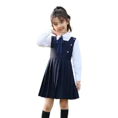 ☆ ネイビー×B ☆ 120cm ☆ キッズ ワンピース スーツ 女の子 フォーマル 3点セット ワンピース スーツ 女の子 3点セット フォーマルワンピース キッズワンピース ブラウス 長袖 リボン 子供スーツ フォーマル 子供服 子ども服 キッズ
