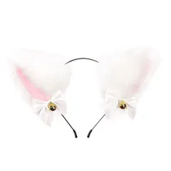 【人気商品】鈴付き リボン ふわふわ かわいい コスプレ ハロウィン カチューシャ 仮装小物 猫耳 (ホワイト) HappyHome