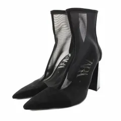 ザラ ZARA メッシュブーツ Mesh Boots ショートブーツ ポインテッドトゥ チャンキーヒール スエード ナイロン 37 黒 ブラック 1104/710/040 /YT