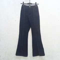 デニムパンツ 後ろゴム フレア 無地 カジュアル ブルー Sサイズ ◎_〇◇