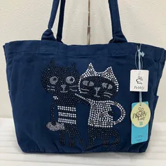 1787　Pebbly　ペブリー　ララキューブ　トートバッグ　ネイビー　紺　ラインストーン　ビジュー　ネコ　ねこ　猫　レディース　キャンバスのサムネイル