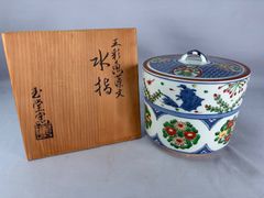 W652 水指 『色絵 祥瑞写 水指』『手塚祥堂 造』 共箱 茶道具