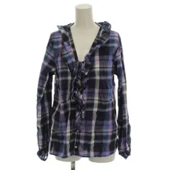 フリークスストア FREAKS STORE シャツ ブラウス F 紺 ネイビー 紫 パープル チェック柄 フリル 長袖 /LP ■MA