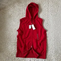 新品未使用タグ付き　オールドユニクロ　廃盤品　ダブルジップ　y2k 　デッドストック　ジップアップパーカー　レッド　赤　メンズL ノースリーブ　ベスト　00s 00年代 OLD UNIQLO レア　平成　YKKファスナー