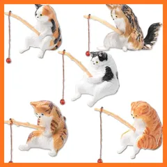 【新品】 WATASHINO 猫 フィギュア 釣り猫 置物 水槽オブジェ ミニチュア 玩具 ミニトイ 釣り (5個セット A) 0のサムネイル