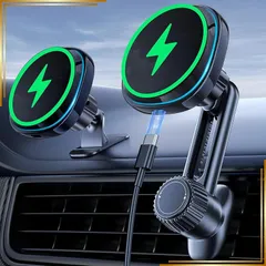 【新品】 スマホホルダー 車 ワイヤレス充電 マグネット 15W急速充電【冷却ファン付き・エアコン吹き出し口】車載スマホホルダー 携帯ホルダー マグネット ワイヤレス車載充電器 スマホスタンド 車 充電 スタンド 伸縮アーム マグセーフ充電器 超強磁力 安 1