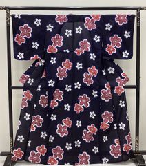 A 夏物 浴衣 花模様 藍色 綿 着物 K546 - メルカリ