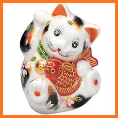 九谷焼 招き猫 三毛猫7号サイズ 右手上げ 美品 高級座布団付き - メルカリ