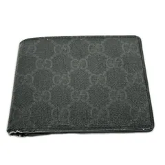 GUCCI グッチ 二つ折り財布 財布 ウォレット ブラック グレー GGスプリームキャンバス メンズ