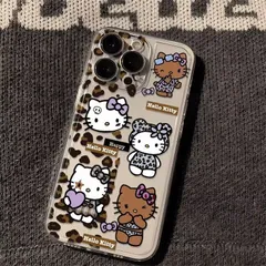 スマホケース　キティーちゃん　ヒョウ柄　透明　iPhone対応　アイフォンケース　iPhone16/15/15pro/14/13/12/11　可愛いケース　海外限