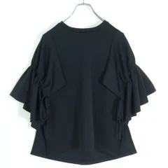 【美品】LANVIN en Bleu ランバンオンブルー★モードでおしゃれ♪ フリルスリーブブラウス・カットソー サイズ38 黒系 z19483のサムネイル
